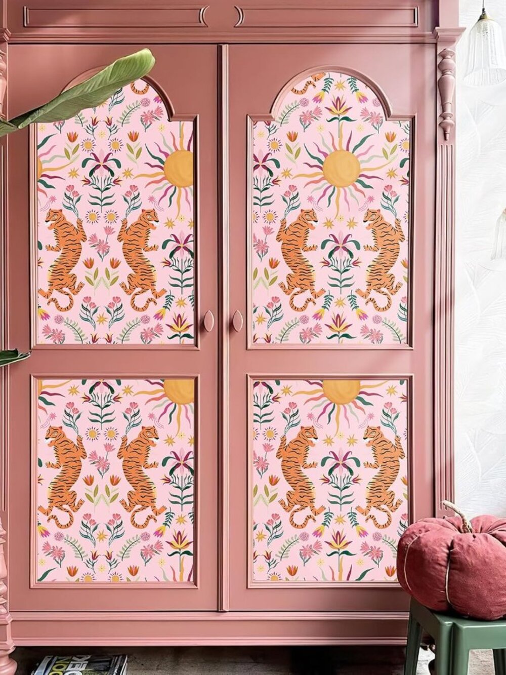 Pink Tiger Peel Stick Wallpaper Boho Leopard Dopamine Maximalist Jungle 480"
